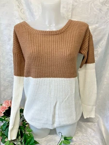 AX Paris Damenpullover Größe S/M braun und weiß langärmeliger Bootsausschnitt warm neu! - Bild 1 von 5