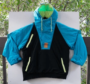 Vintage 90’s Rip Curl 1/2 Zip Pull Over Oversize Fit Neon Blue Surf Wear Size L - Picture 1 of 5