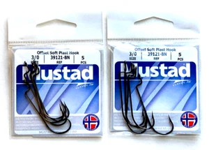 2 PACKS Mustad 39121-BN Offset Soft Plastics Hook Size 3/0 Black Nickel 5 Count - Picture 1 of 10