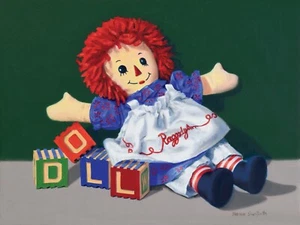 DANFORTH Raggedy Ann Doll, 12x16 original canvas still life oil painting - Picture 1 of 3