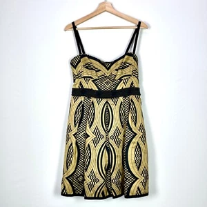 Nanette Lepore Geometric Print Beaded Gold & Black Cocktail Party Dress Womens 6 - Picture 1 of 12