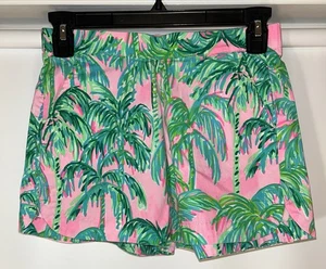 Lilly Pulitzer Damen XXS Meerblick Rosa Blüten Suite Palmen Shorts - Bild 1 von 5