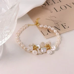Brazalete Flor Perla Natural para Mujer Regalos de Navidad Niñas Joyería Nuevo - Imagen 1 de 7