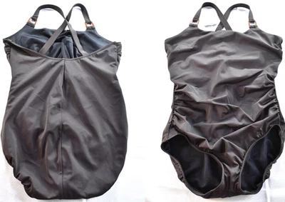 Nuevo traje de baño Lands End de una pieza sujetador con aros acanalado correa cruzada para mujer 14 Foto 1 de 4