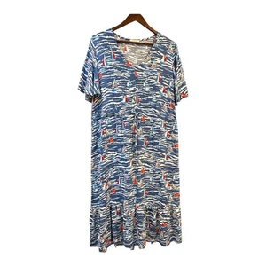 Stitch By Cheneault Women’s Sailboat Print Maxi Dress Sz XL Fisherman Core - Picture 1 of 8