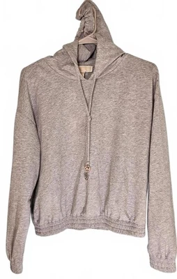 Michael Kors Women's Short Gray Hooded Pullover Sweatshirt with Elastic Waist M - Image 1 of 4