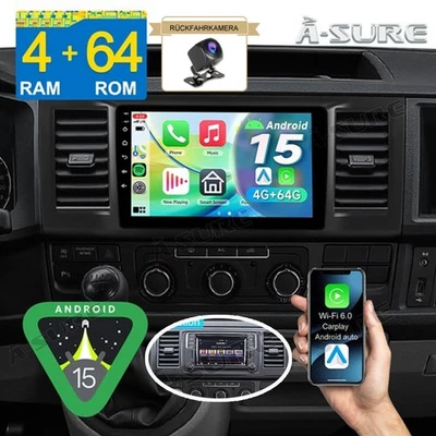 4+64G Android 15 Autoradio Carplay FM Navi Kam für für VW Transporter VI Kasten - Bild 1 von 4