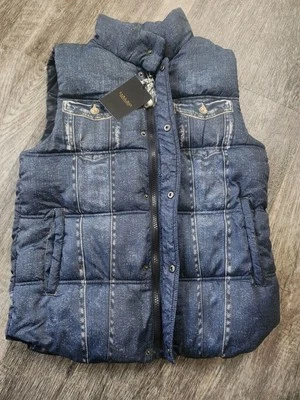 ZARA Denim Blue Puffer Vest New York City Look Fashion Winter  Men’s LARGE - Image 1 of 4