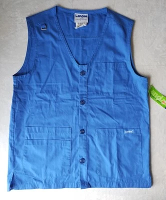 Novo com etiquetas Landau colete feminino com botões tamanho pequeno pequeno pequeno esfoliante azul com bolsos - Imagem 1 de 4