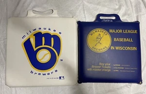2 Vintage Vinyl Milwaukee Brewers Seat Cushions - One 1990 - Bank Advertising - Picture 1 of 3