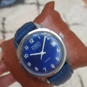 Reloj Old Stenis Reloj Mecánico 17 Rubíes Hecho en Suiza Para Hombre Reloj Vintage Esfera Azul - Imagen 1 de 7