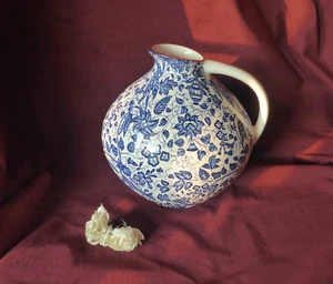 Wächtersbach Keramik Henkelvase Serie "Manila" 50er Jahre blaue Blumen Goldrand - Bild 1 von 10