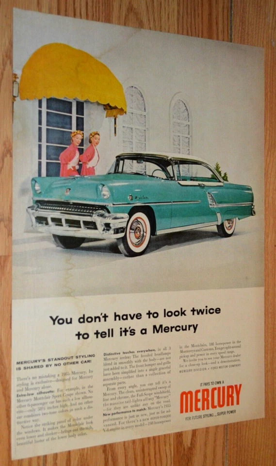Mercury Montclair 1955 cupé deportivo original grande anuncio vintage 55 Foto 1 de 1