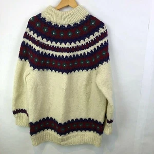 Handknit Womens Raglan Sleeve Sweater Pullover Oversize Ivory Knit XL High Neck - Picture 1 of 2