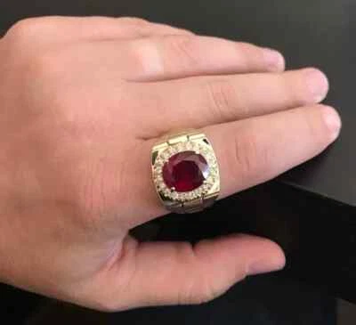 Black Friday Day 3.30CT Oval Cut Natural Red Ruby & Diamond Ring 14k Yellow Gold - Image 1 of 4