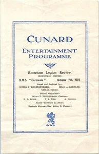 1927 Cunard Steamship Line RMS Carmania Entertainment Program  Flyer - Picture 1 of 2