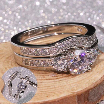 Circonita cúbica talla 5-10 2 piezas/juego regalos joyas mujeres moda anillos de plata 925 Foto 1 de 4