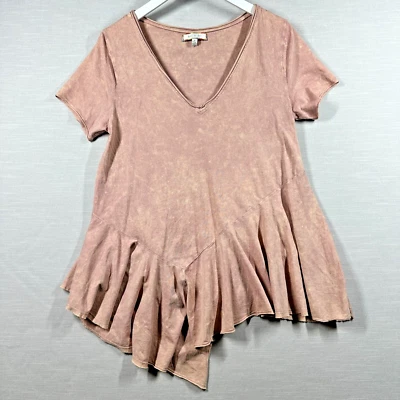 Eri + Ali Shi рубашка женщин маленький персиковый галстук краситель ассиметричный коротким рукавом оборки - Изображение 1 из 4