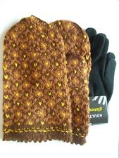 Latvian hand knitted 100%wool mittens, browns/yellow (size XL) + inner gloves