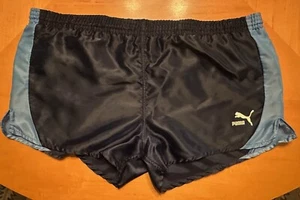 Puma Vintage Navy Retro Silky Shiny Nylon Shorts Sprinter Running Glanz Large XL - Picture 1 of 2