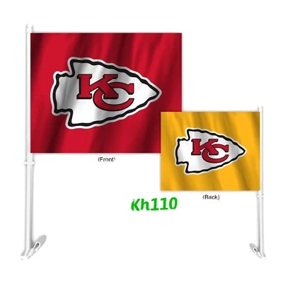 NFL Kansas City Chiefs Coche Auto Bandera y Poste 2 Caras 2 Tonos Color Foto 1 de 4