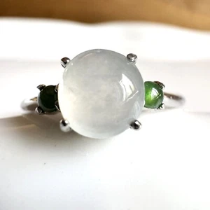 Elegant Grade A Burma Jadeite Ring with S925 - Classic White Gems - Picture 1 of 11