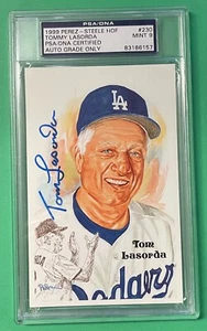TOMMY LASORDA AUTO AUTOGRAPH 1999 PEREZ STEELE PSA/DNA 9 MINT DODGERS - Picture 1 of 2