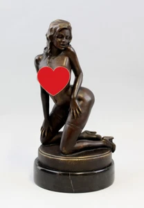 9937280 Bronze Sculpture Figure Nude Kneeling Beauty Erotic 6 5/16x12 5/8in - Picture 1 of 2