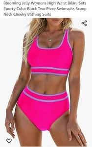 Women's High Waisted Bikini Sets Sporty Two Piece Swimsuit Color Block Chee Lg - Picture 1 of 5