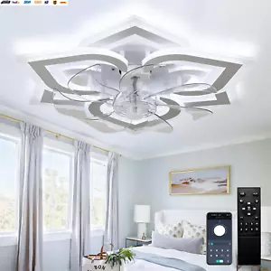 21.8'' Flower Ceiling Fans with Lights Modern Low Profile Ceiling Fan Dimmable F - Picture 1 of 8