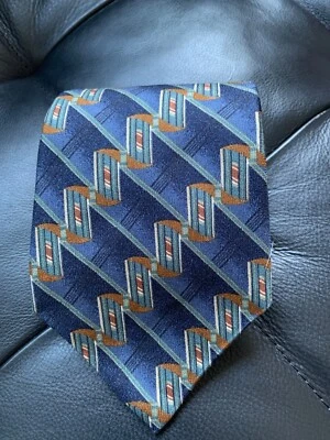 Corbata de seda vintage John Henry para hombre azul/verde geométrica Italia/EE. UU. 4"x58" Foto 1 de 4