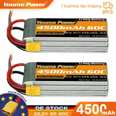 2pcs 22,2V 4500mAh 6S Lipo Akku XT90  für RC Hubschrauber Drohne Car Auto Lkw - Bild 1 von 4