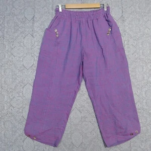 TS Taking Shape Pants Womens 12 Iridescent Purple 100% Linen Relaxed Cropped EXC - Picture 1 of 16