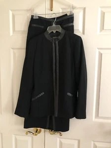 Dana Buchman Größe 4 schwarz Lederbesatz 100 % Wolle 2-teilig Rock Anzug Damen - Bild 1 von 24