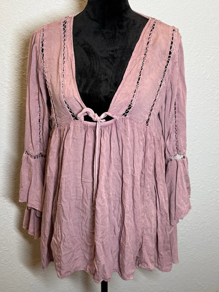 Raviya Women light purple pink Long Sleeve Blouse beach boho Sz Small - Изображение 1 из 4