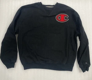 VTG Champion Reverse Weave Sweatshirt Black Red Logo Pullover No Sz Tag Fits XXL - Picture 1 of 7