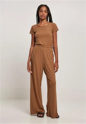 Urban Classics Damen Overall Ladies Rib Wid Leg Jumpsuit Darktaupe - Bild 1 von 4