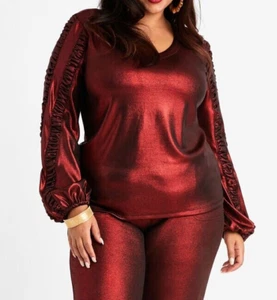 Ashley Stewart Metallic Ruched Sheer Sleeve Holiday Top 34 - 36 - Picture 1 of 2