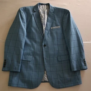 Alan Flusser 44R Blue Windowpane Mens Sport Coat Suit Jacket - Picture 1 of 24