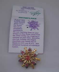 LIZTECH ARTISAN JEWELRY 2003 SNOWFLAKE PIN TACK PINK STONES - Bild 1 von 5