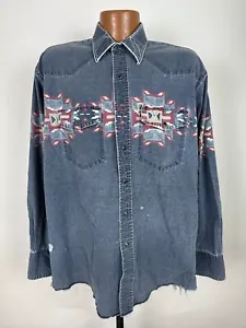 Thrashed Vintage 90s Wrangler Western Hemd Herren L Faded Distressed Grunge Aztec - Bild 1 von 22