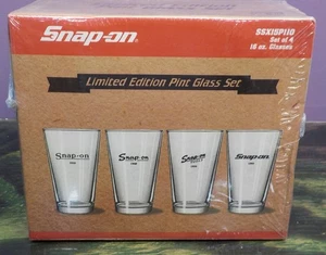 Snap-On Tools Pint Glass Limited Edition Set of 4 16 oz Glasses SSX15P110 - NEW - Picture 1 of 13