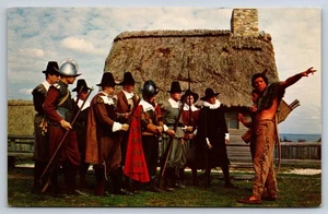 Plymouth, MA Postcard - Pilgrim and Native American Encounter - Picture 1 of 2