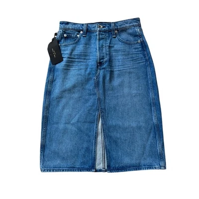 NUEVO CON ETIQUETAS - Falda vaquera azul RAG & BONE, talla 27; mosca con botones; amapola; tiro alto vintage Foto 1 de 4