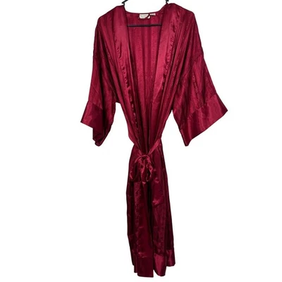 Bata Kimono Vintage Victoria's Secret Etiqueta Dorada Años 90 Rojo Borgoña Satinado Talla Pequeña Foto 1 de 4