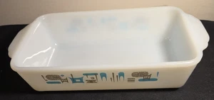 Vidrio de leche atómico Fire King 10,5" Loaf Pan My Blue Heaven de colección años 50-70 - Imagen 1 de 10