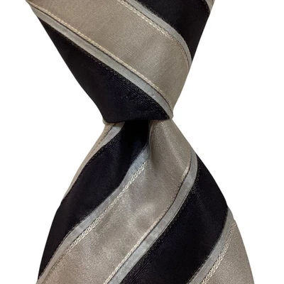 HUGO BOSS Men's 100% Silk Necktie ITALY Designer STRIPED Gray/Black/Blue GUC - Image 1 of 3