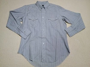 Vintage Wrangler Western Shirt Blue 16.5X34 Long Tail Large USA Single Needle - Picture 1 of 20