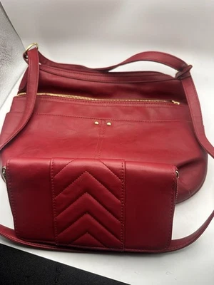 Bolso hobo de cuero rojo con cartera acolchada a juego B1 Foto 1 de 4