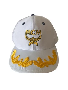 VINTAGE 90s MCM CAPTAIN EMBROIDERED LOGO DESIGNER CAP MÜTZE WHITE YELLOW NWOT RARE - Bild 1 von 11